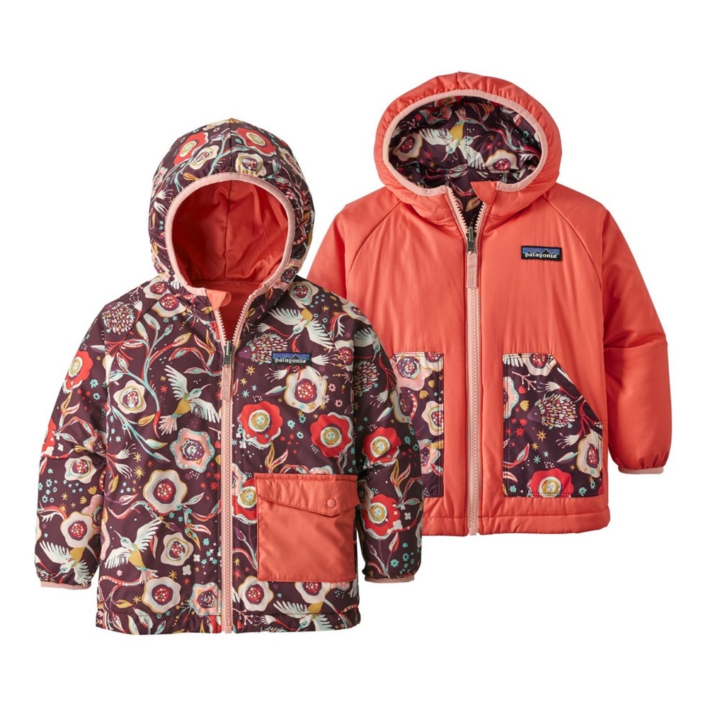 Patagonia Reversible Kids Puffer Jacket - Coral & Floral Plum